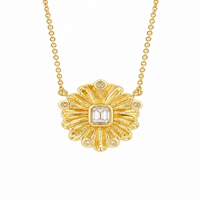 Artisan Women's Gold / White 14k Gold Floral Sunburst Diamond Pendant Necklace In Gold/white