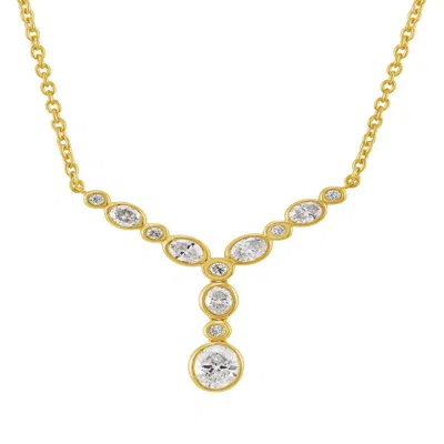 Artisan Women's Gold / White 14k Gold Oval Diamond Station Y Necklace In Gold/white