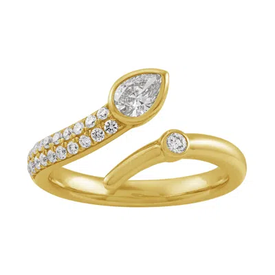 Artisan Women's Gold / White 14k Gold Pear-cut & Pavé Diamond Open Wrap Ring In Multi