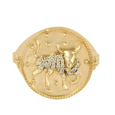 Artisan Women's Gold / White 14k Gold Taurus Zodiac Signet Ring With Natural Diamonds