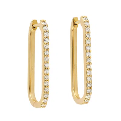 Artisan Women's Gold / White 14k Solid Gold Rectangle Shape & Pave Diamond Long Hoop Earrings
