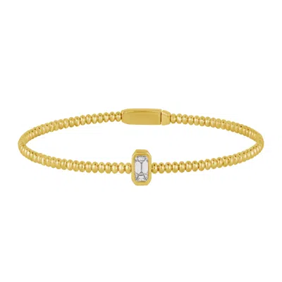 Artisan Women's Gold / White 14k Yellow Gold Baguette Cut Diamond Beaded Bangle Bracelet In Gold/white