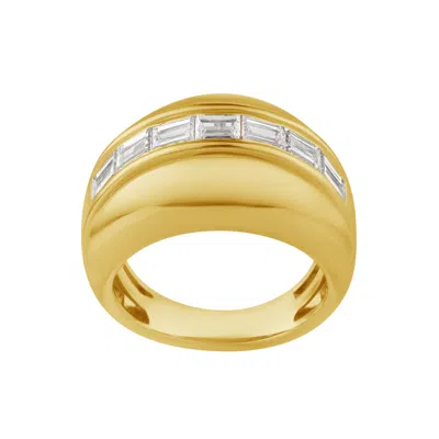 Artisan Women's Gold / White 14k Yellow Gold Baguette Diamond Channel Set Band Ring In Gold/white