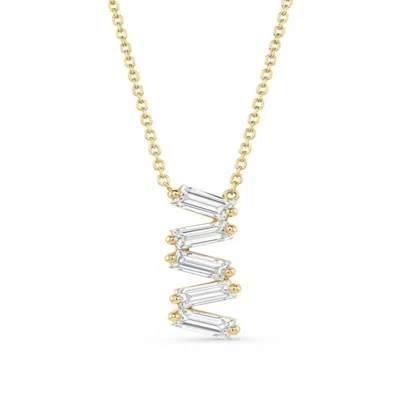 Artisan Women's Gold / White 14k Yellow Gold Baguette Diamond Zigzag Pendant Necklace In Gold/white