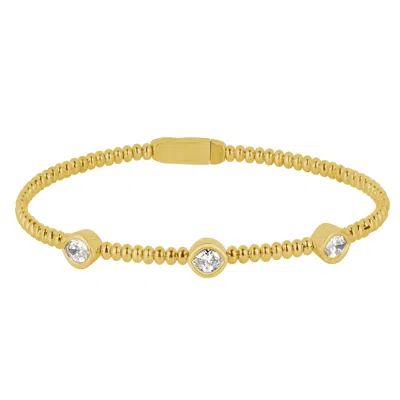 Artisan Women's Gold / White 14k Yellow Gold Beaded Bracelet With Three Pear Diamond In Gold/white