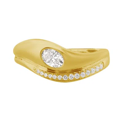 Artisan Women's Gold / White 14k Yellow Gold Bezel Diamond Wave Ring With Pave Diamonds