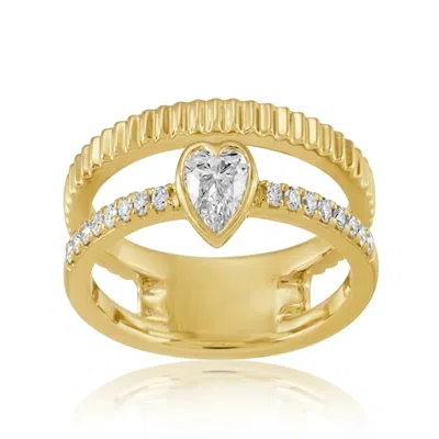 Artisan Women's Gold / White 14k Yellow Gold Bezel Heart Diamond Open Band Ring In Gold/white