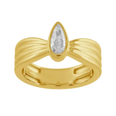 Artisan Women's Gold / White 14k Yellow Gold Bezel Pear Diamond Ribbed Ring In Gold/white