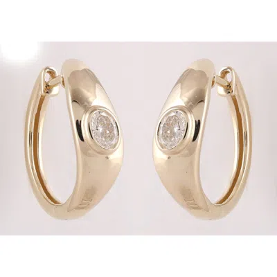 Artisan Women's Gold / White 14k Yellow Gold Bezel Set Oval Cut Diamond Hoop Earrings
