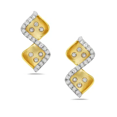 Artisan Women's Gold / White 14k Yellow Gold Dangle Earrings With Natural Diamonds