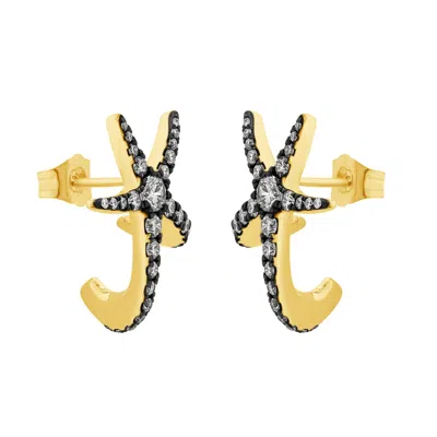 Artisan Women's Gold / White 14k Yellow Gold Diamond Anchor Stud Earrings