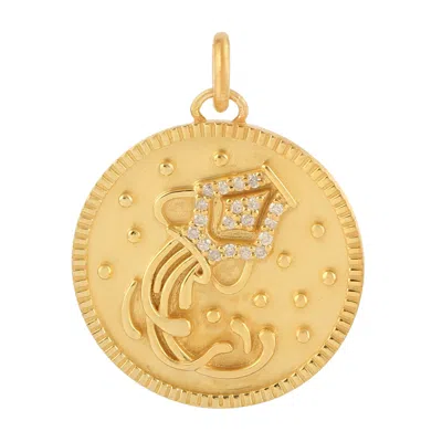 Artisan Women's Gold / White 14k Yellow Gold Diamond Aquarius Zodiac Coin Pendant In Gold/white