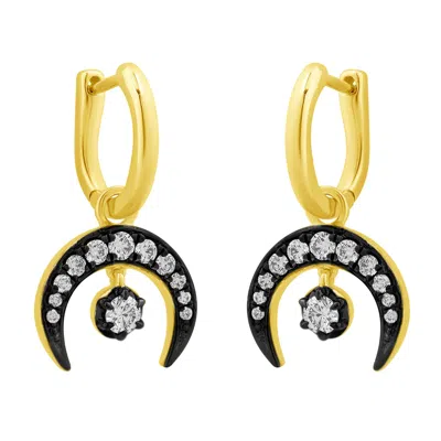 Artisan Women's Gold / White 14k Yellow Gold Diamond Crescent Half Moon Hoop Earrings