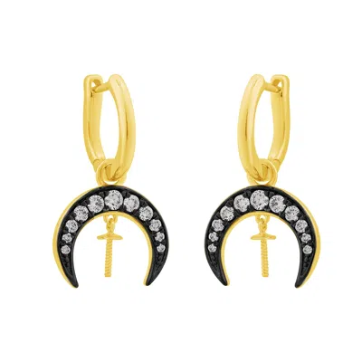 Artisan Women's Gold / White 14k Yellow Gold Diamond Crescent Moon & Sword Hoop Earrings