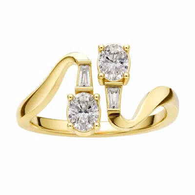 Artisan Women's Gold / White 14k Yellow Gold Diamond Double Row Open Ring In Gold/white