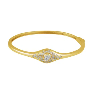 Artisan Women's Gold / White 14k Yellow Gold Diamond Evil Eye Bangle Bracelet In Gold/white