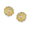 Artisan Women's Gold / White 14k Yellow Gold Diamond Flower Stud Earrings In Gray
