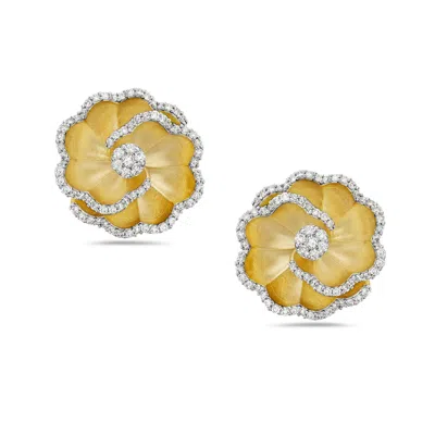 Artisan Women's Gold / White 14k Yellow Gold Diamond Flower Stud Earrings In Gray