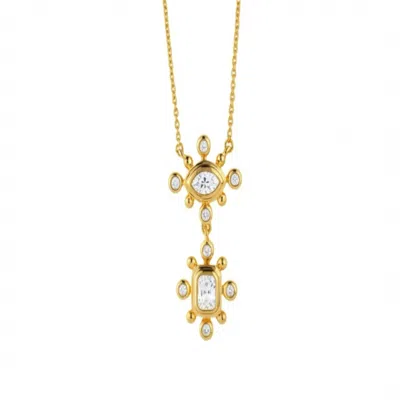 Artisan Women's Gold / White 14k Yellow Gold Diamond Geometric Drop Pendant Necklace In Gold/white