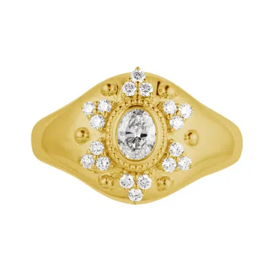 Artisan Women's Gold / White 14k Yellow Gold Diamond Halo Statement Ring In Green