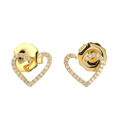 Artisan Women's Gold / White 14k Yellow Gold Diamond Heart Stud Earrings
