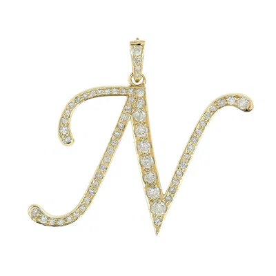 Artisan Women's Gold / White 14k Yellow Gold Diamond Letter "n" Initial Pendant