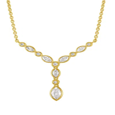Artisan Women's Gold / White 14k Yellow Gold Diamond Marquise Station Y Necklace In Gold/white