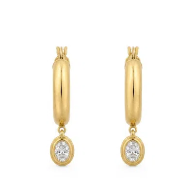 Artisan Women's Gold / White 14k Yellow Gold Diamond Oval Drop Hoop Earrings In Gold/white