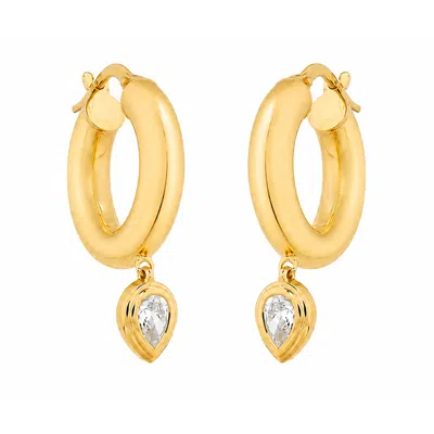 Artisan Women's Gold / White 14k Yellow Gold Diamond Pear-shaped Drop Hoop Earrings In Gold/white