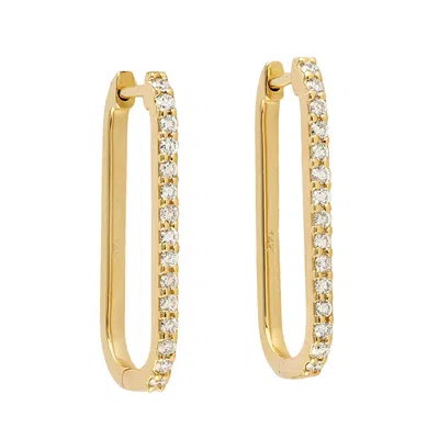 Artisan Women's Gold / White 14k Yellow Gold Diamond Rectangle Hoop Earrings