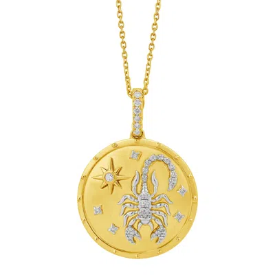 Artisan Women's Gold / White 14k Yellow Gold Diamond Scorpio Zodiac Medallion Pendant Necklace In Gold/white
