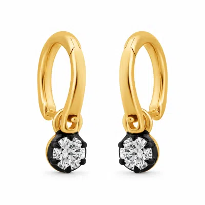 Artisan Women's Gold / White 14k Yellow Gold Diamond Solitaire Drop Hoop Earrings