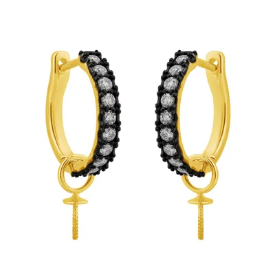 Artisan Women's Gold / White 14k Yellow Gold Diamond Sword Charm Hoop Earrings In Black