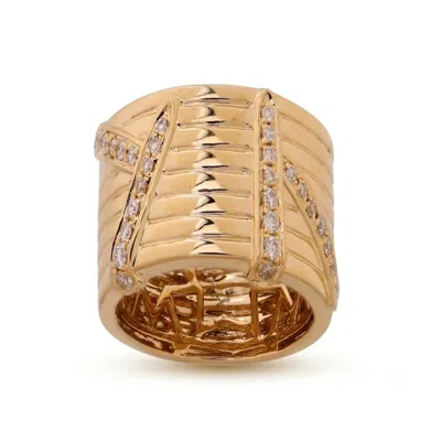 Artisan Women's Gold / White 14k Yellow Gold Diamond Wide Ribbed Band Ring In Gold/white