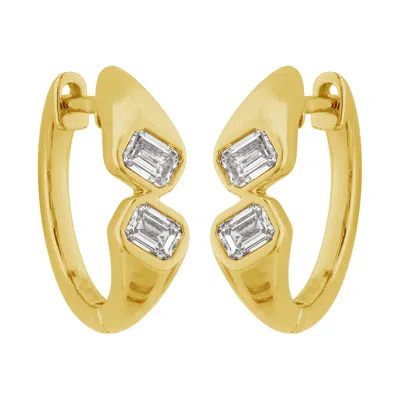 Artisan Women's Gold / White 14k Yellow Gold Double Emerald-cut Diamond Huggie Earrings