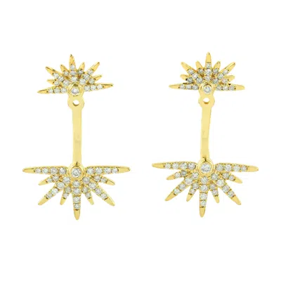 Artisan Women's Gold / White 14k Yellow Gold Ear Jacket Earrings With Sunburst Diamonds