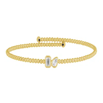 Artisan Women's Gold / White 14k Yellow Gold Emerald & Pear Diamond Open Beaded Bracelet In Gold/white