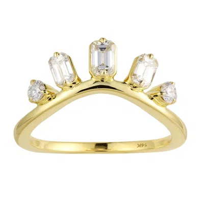 Artisan Women's Gold / White 14k Yellow Gold Emerald Cut & Round Diamond Crown Ring In Gold/white