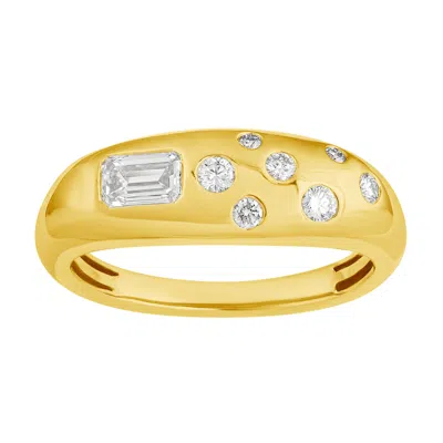 Artisan Women's Gold / White 14k Yellow Gold Emerald Cut & Round Diamond Flush Set Ring In Gold/white
