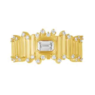 Artisan Women's Gold / White 14k Yellow Gold Emerald-cut Diamond Architectural Band Ring