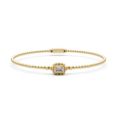 Artisan Women's Gold / White 14k Yellow Gold Emerald Cut Diamond Beaded Bangle Bracelet In Gold/white