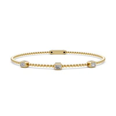 Artisan Women's Gold / White 14k Yellow Gold Emerald Cut Diamond Beaded Bracelet In Gold/white