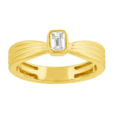 Artisan Women's Gold / White 14k Yellow Gold Emerald Cut Diamond Bezel Ring In Gold/white