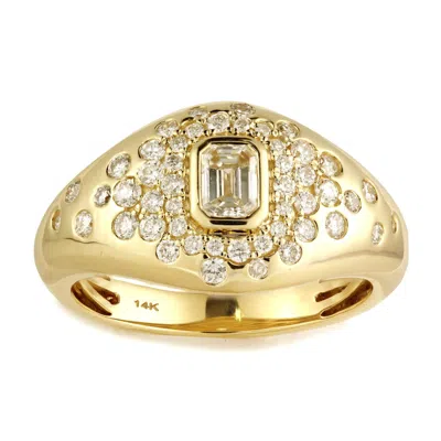 Artisan Women's Gold / White 14k Yellow Gold Emerald Cut Diamond Cluster Signet Ring In Gold/white
