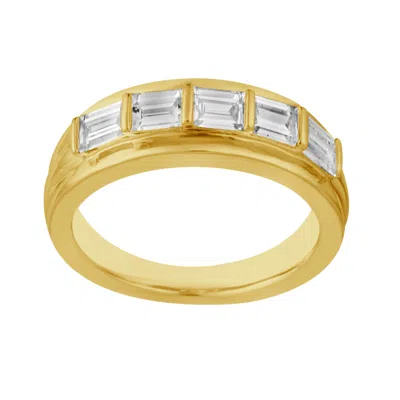 Artisan Women's Gold / White 14k Yellow Gold Emerald Cut Diamond Half Eternity Band Ring In Gold/white