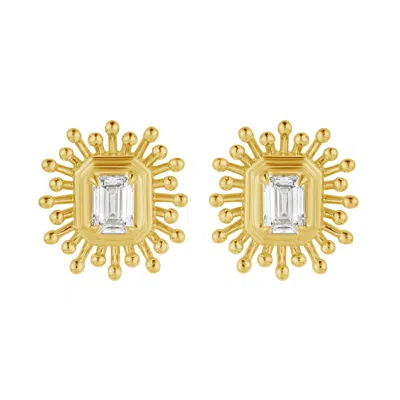 Artisan Women's Gold / White 14k Yellow Gold Emerald-cut Diamond Sunburst Stud Earrings