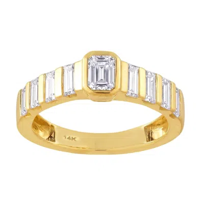 Artisan Women's Gold / White 14k Yellow Gold Emerald Cut Diamond Tapered Band Ring In Gold/white