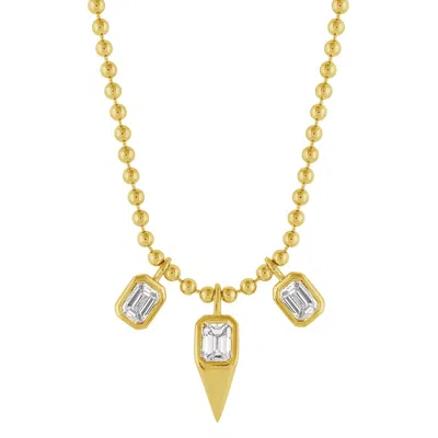 Artisan Women's Gold / White 14k Yellow Gold Emerald-cut Diamond Triple Charm Necklace