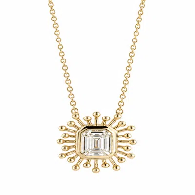Artisan Women's Gold / White 14k Yellow Gold Emerald-cut Diamond Sunburst Pendant Necklace In Gold/white