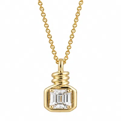 Artisan Women's Gold / White 14k Yellow Gold Emerald-cut Diamond Twisted Bail Pendant Necklace In Gold/white